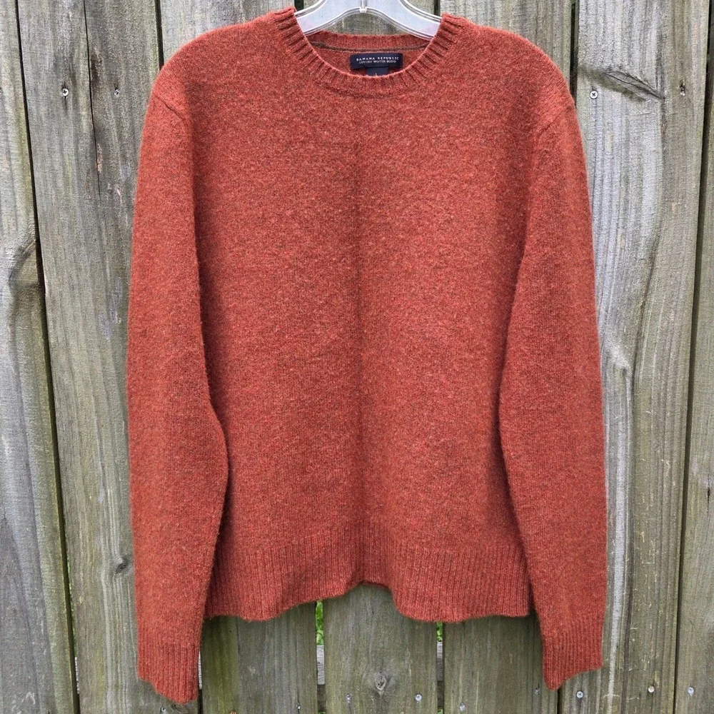 Banana Republic Luxury Winter Blend Wool Cashmere Angora Sweater Rust Mens Sz L
